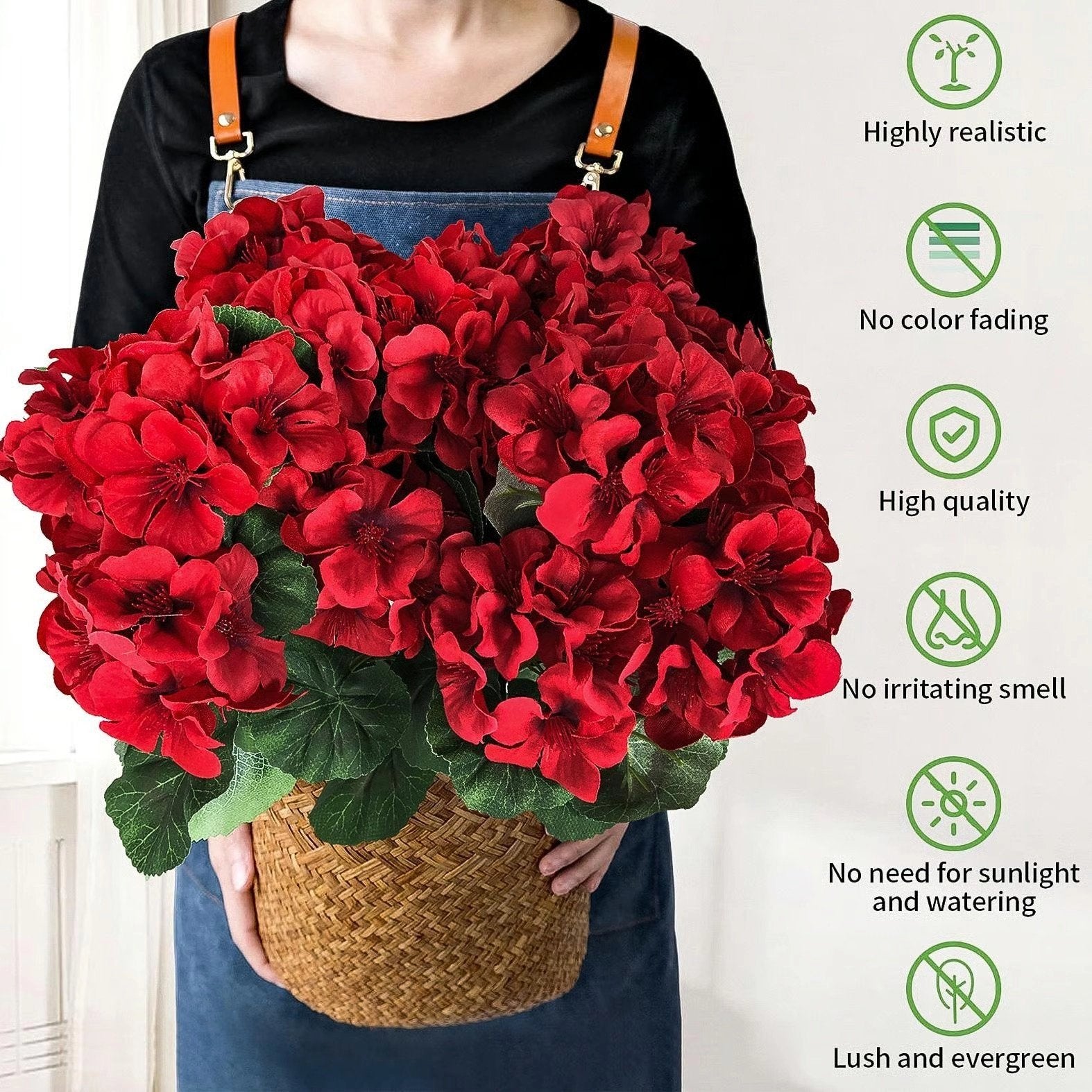 UV Resistant Artificial Geraniums – Outdoor Red Faux Flowers for Patio, Garden & Home Decor