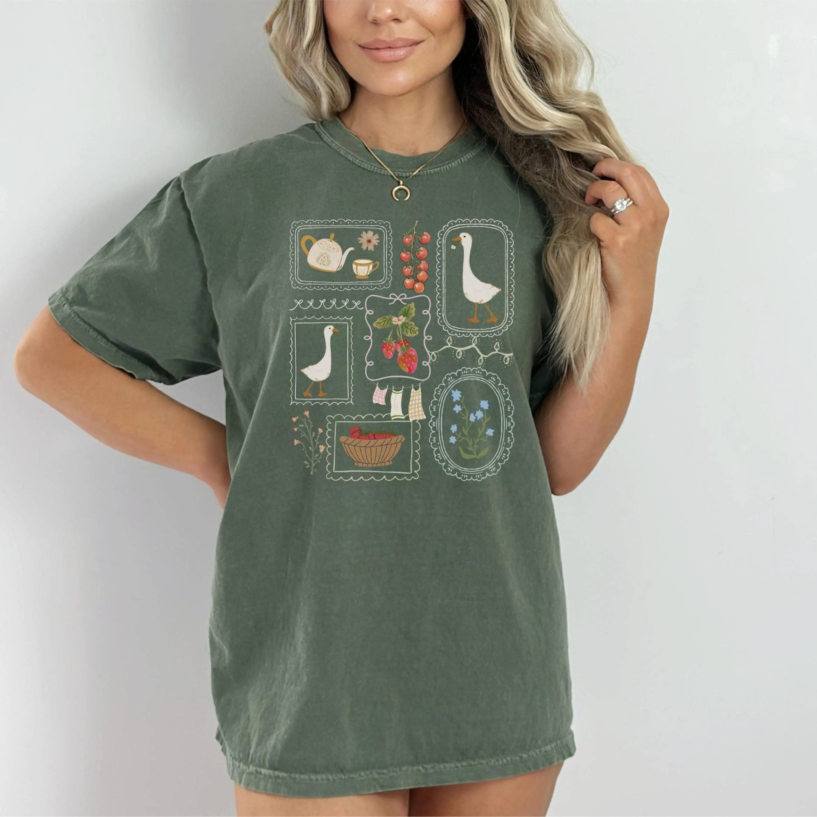 🪿Vintage Cottagecore Goose Graphic T-Shirt – Oversized Soft Cotton Tee for Women