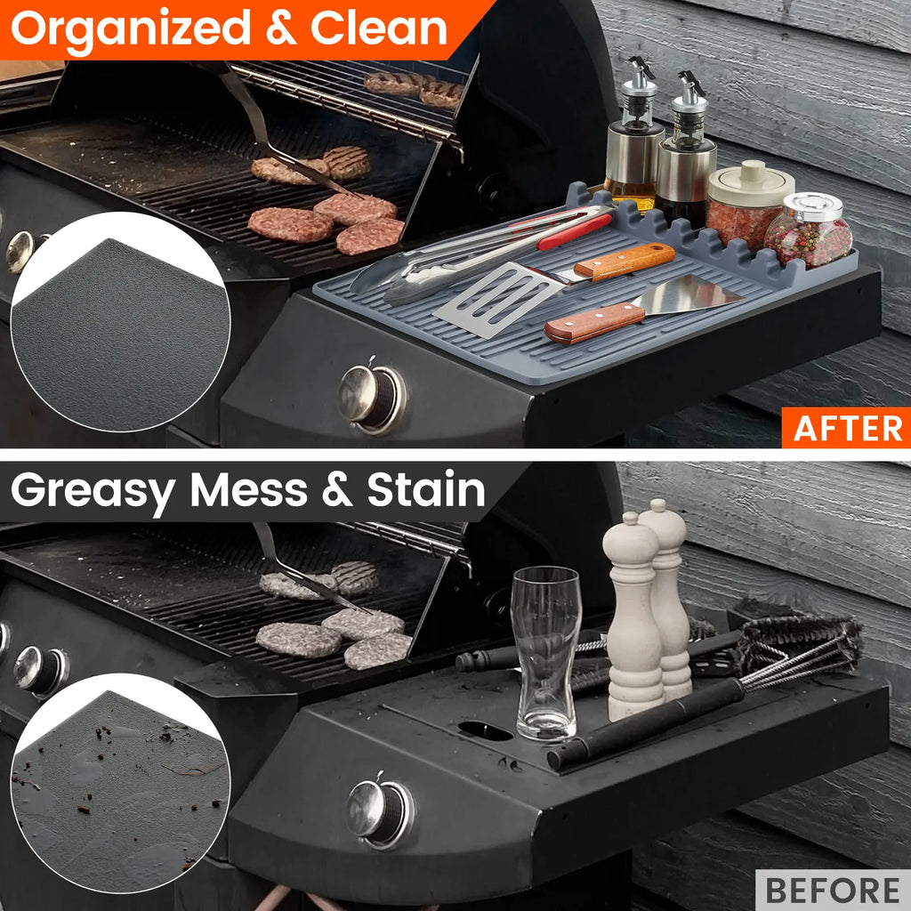 TYIIPLUS™ Silicone Grill Side Shelf Mat – Heat Resistant BBQ Tool Organizer
