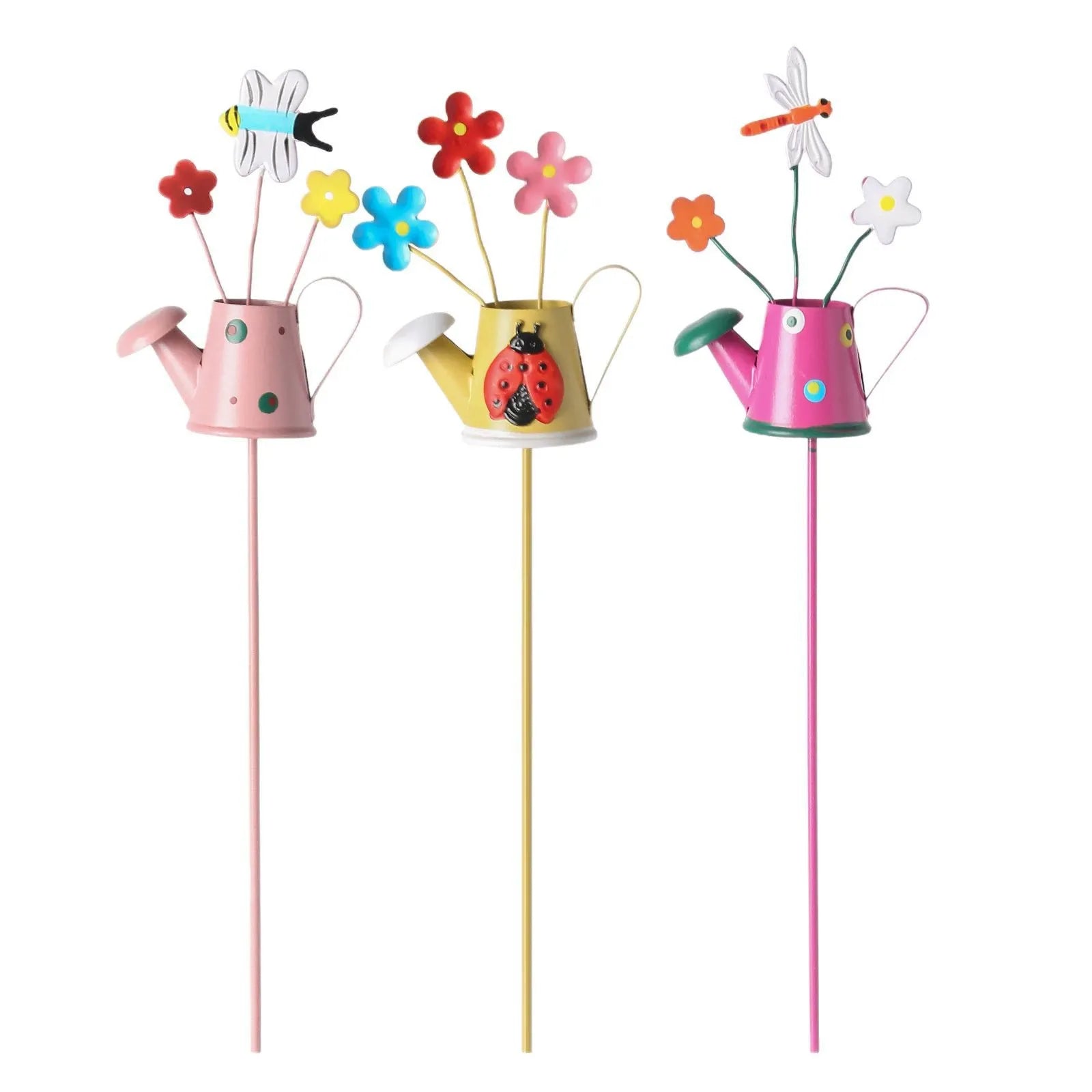 🔥Sæt med 3 havepæle med metalblomst til urtepotter