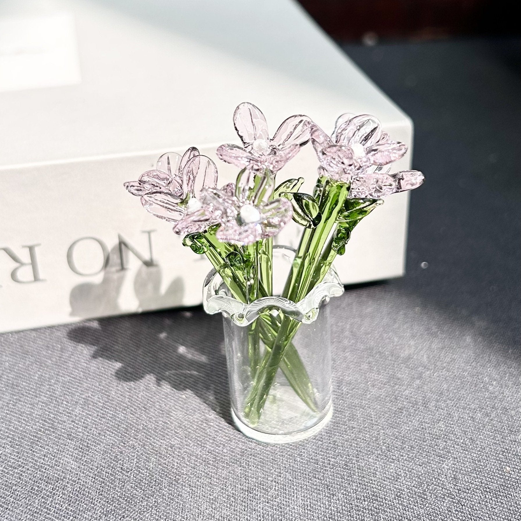 Mini Glass Flower Ornament Crafts Artificial Flower Floral Figurine