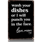 Funny "Wash Your Dishes or I'll Punch You in the Face" Metal Tin Sign, 8 × 12 in