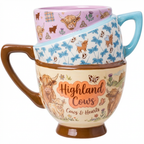 Highland Cow Ceramic Mug – Unique Stacked-Style Design Coffee Cup, Cute Farm Animal Mug for Cow Lovers