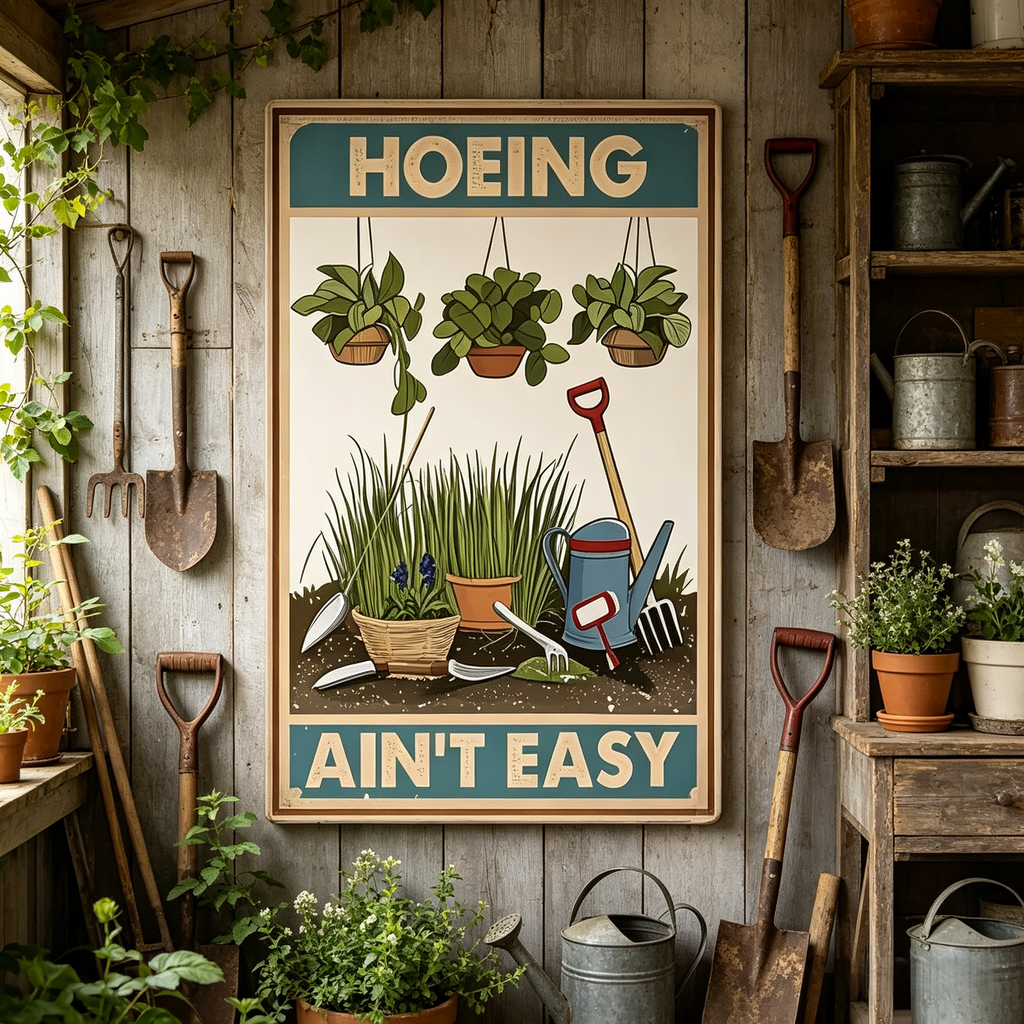 HOEING AIN'T EASY – 8x12 Inches Funny Garden Sign