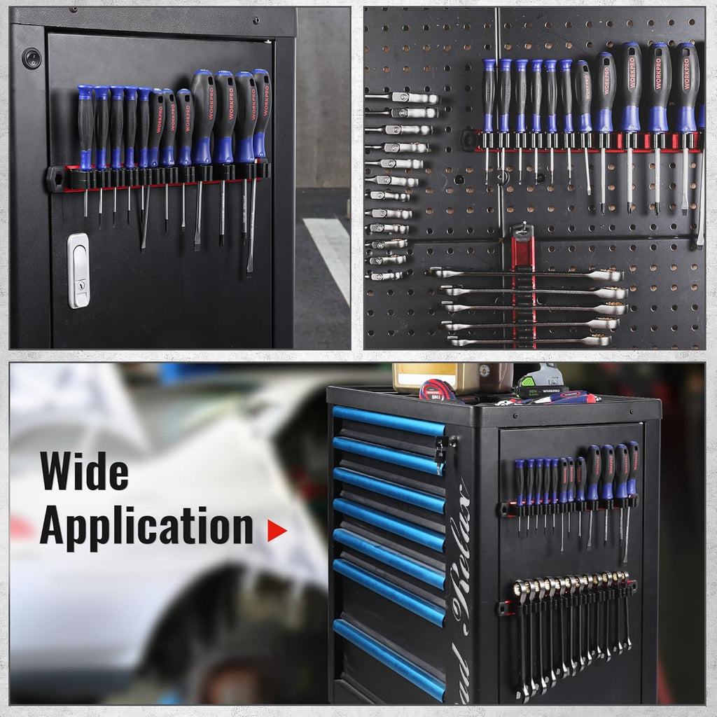 Magnetic Screwdriver & Wrench Organizer – 12-Slot Aluminum Rail, Tool Holder for Garage & Workshop