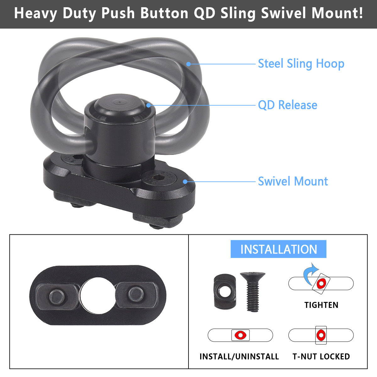 Tactical Single Point Bungee Sling with M-LOK QD Mount