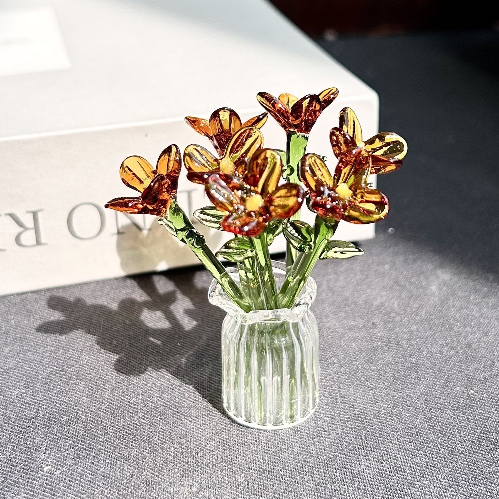 Mini Glass Flower Ornament Crafts Artificial Flower Floral Figurine