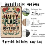 Vintage Metal Sign – "Welcome To My Happy Place Don't Ruin It" Wall Decor