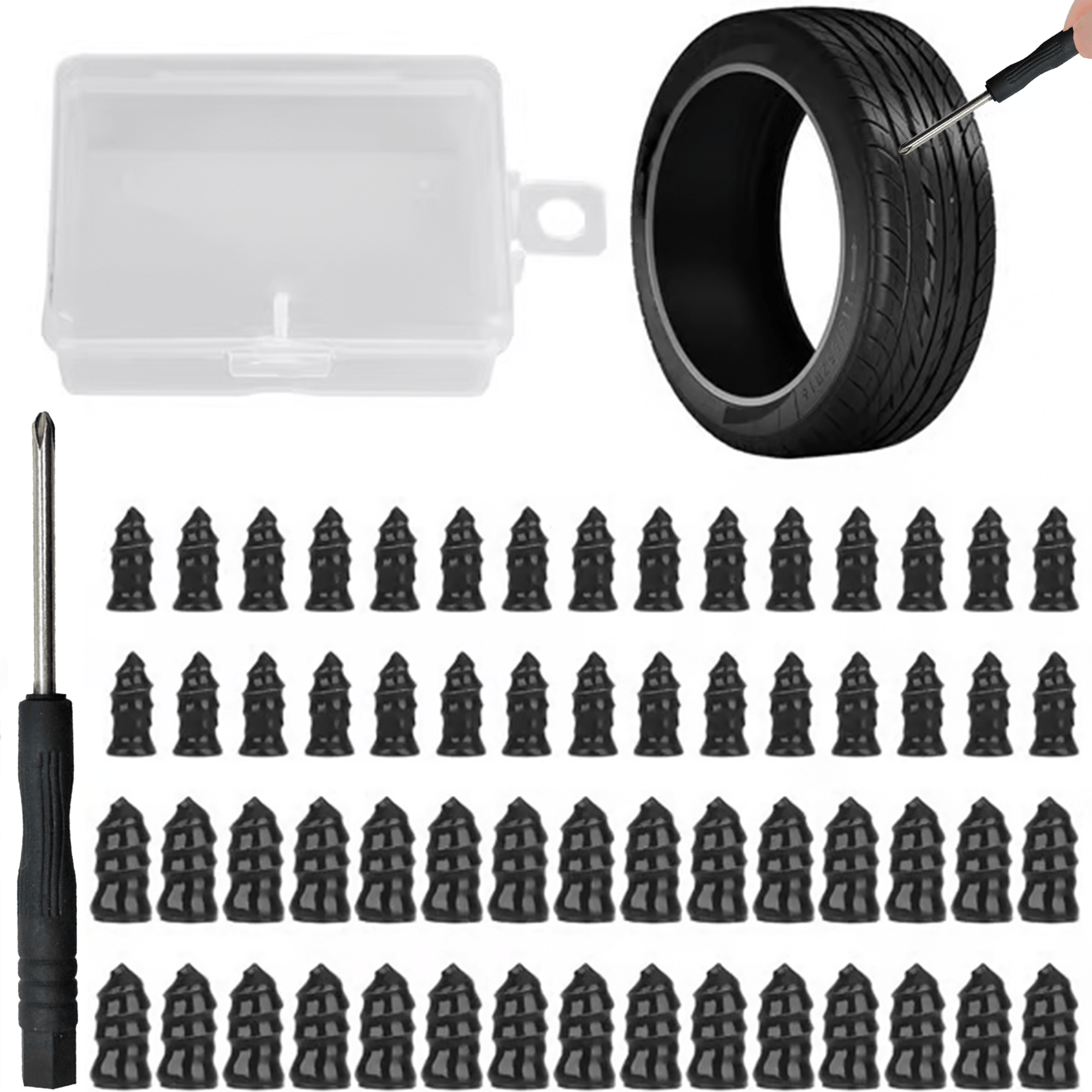 🔩60PCS Tire Repair Rubber Nails Kit, 2 Sizes Instant Flat Tire Fix 🚗 No Jack Needed