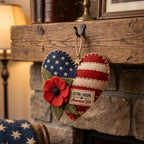 Handmade America 250 Heart Ornament – Patriotic Fabric Decor with Poppy Flower (1776–2026 Anniversary Edition)